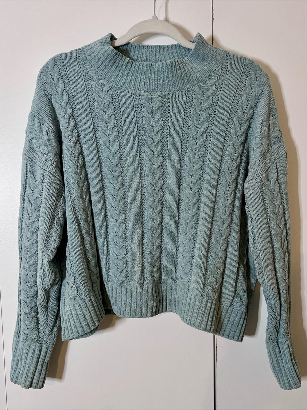 Hippie Rose Cable Knit Mock Neck Sweater - Light Blue